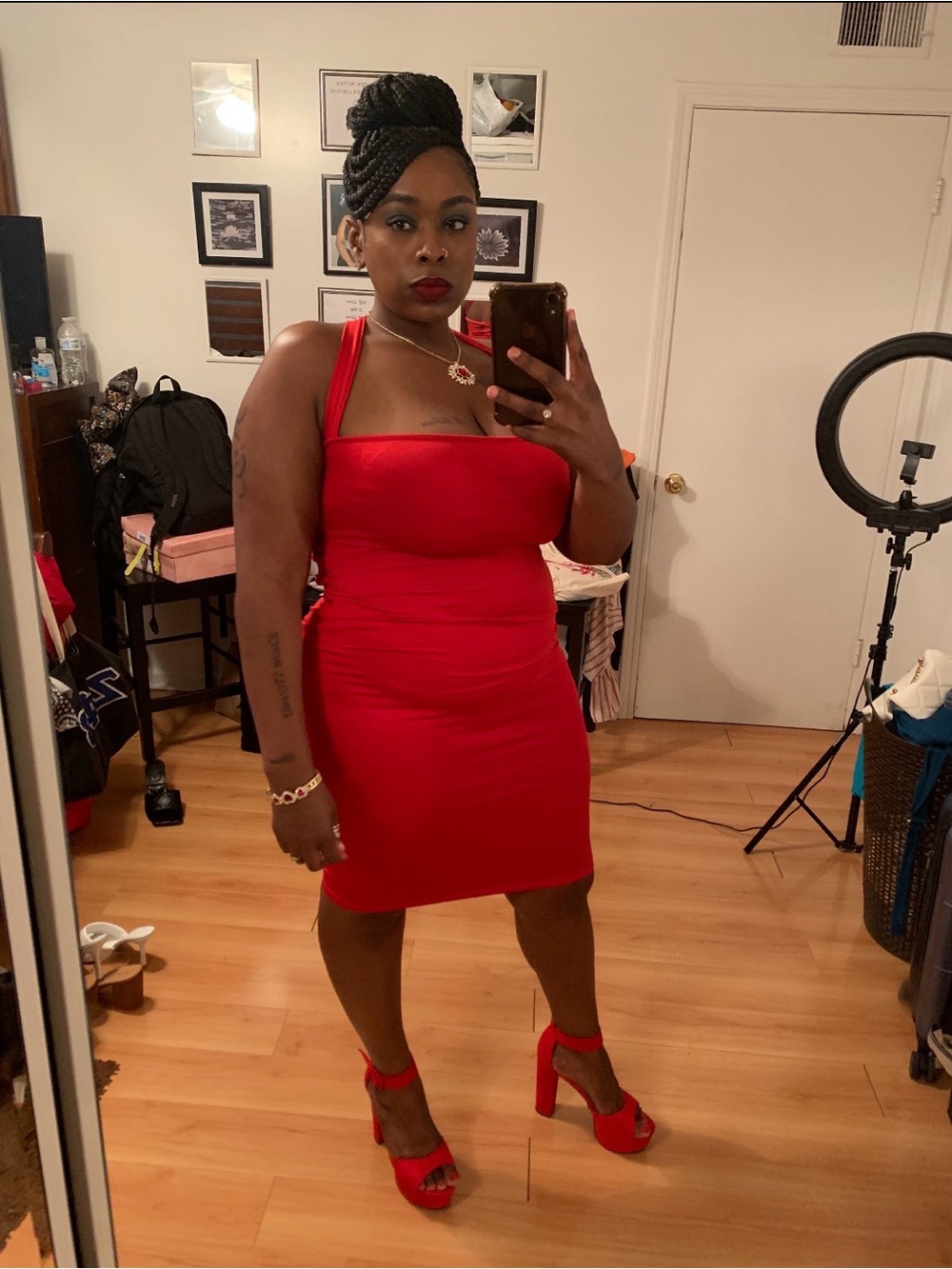 Red Halter Bodycon Dress - Women